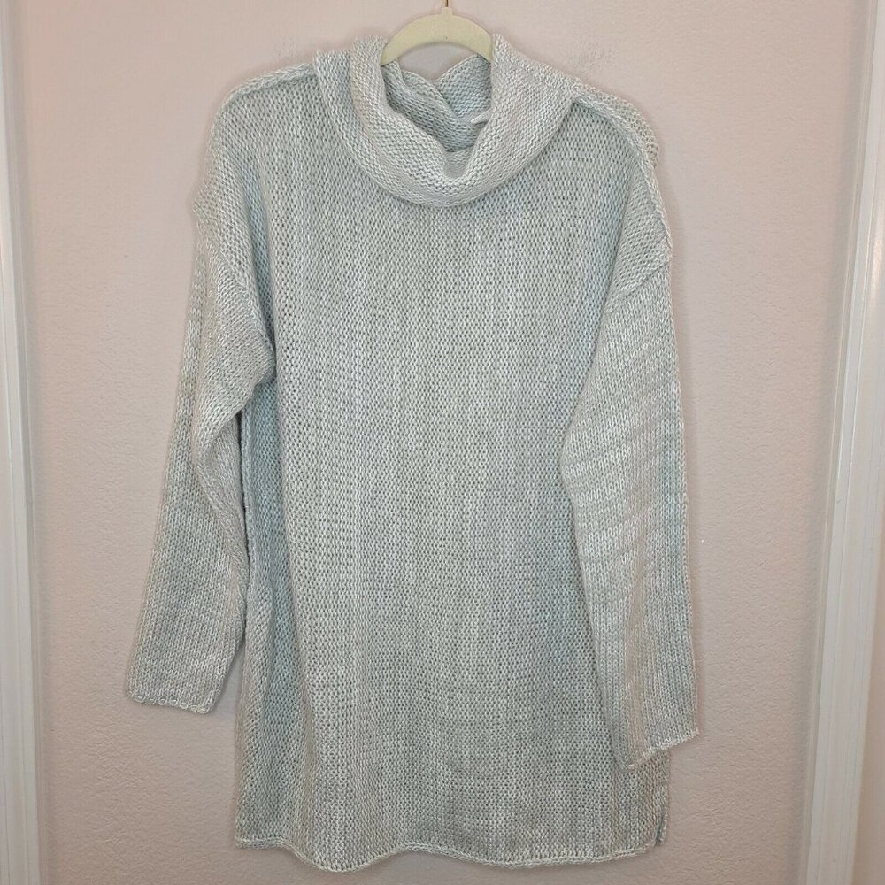 Womens Sweater Large Gray Chunky Knit Lightweight Tunic Cowl Neck Cozy Casual